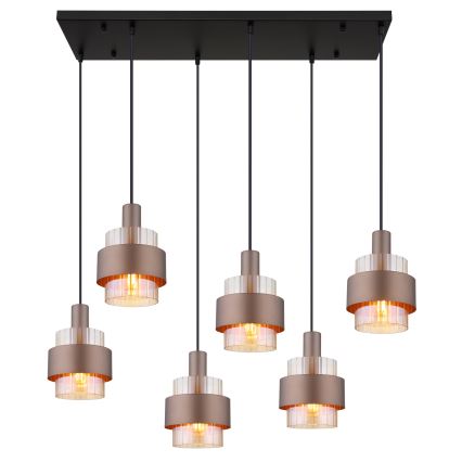 Globo - pakabinamas šviestuvas ant laido 6xE27/60W/230V rudas