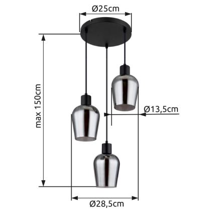 Globo - Pakabinamas sietynas 3xE27/40W/230V diametras 28,5 cm juoda