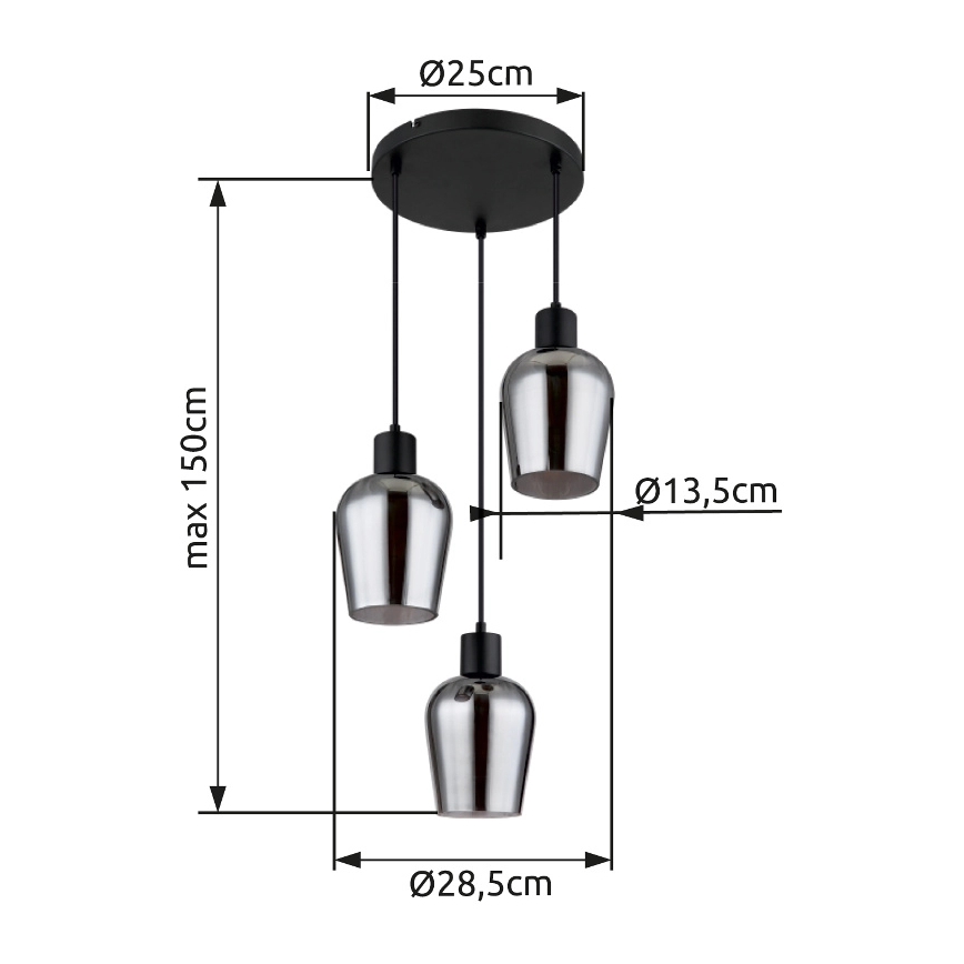 Globo - Pakabinamas sietynas 3xE27/40W/230V diametras 28,5 cm juoda