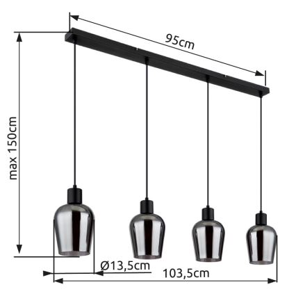 Globo - Pakabinamas sietynas 4xE27/40W/230V juoda