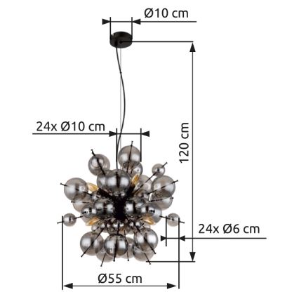 Globo - Pakabinamas sietynas 6xE14/25W/230V diametras 55 cm juoda