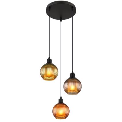 Globo - Pakabinamas sietynas 3xE27/25W/230V diametras 36 cm varis/žalia/mėlyna