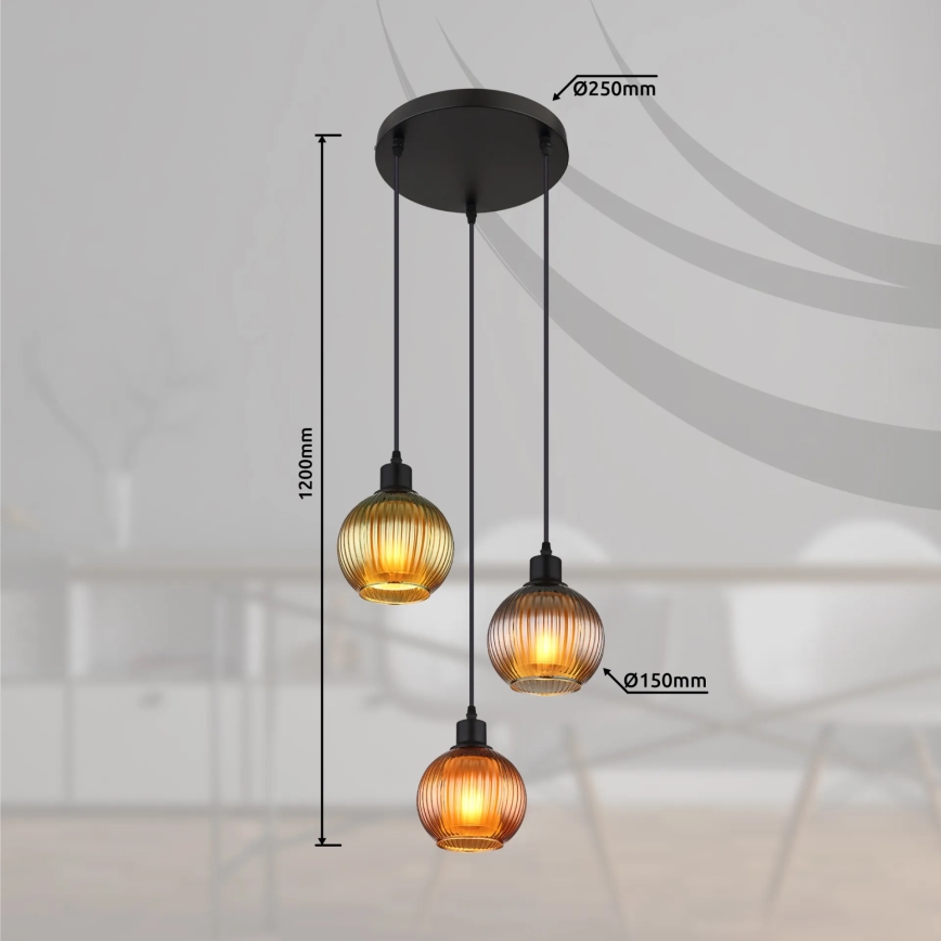 Globo - Pakabinamas sietynas 3xE27/25W/230V diametras 36 cm varis/žalia/mėlyna