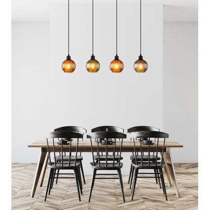 Globo - Pakabinamas sietynas 4xE27/25W/230V varis/žalia/mėlyna