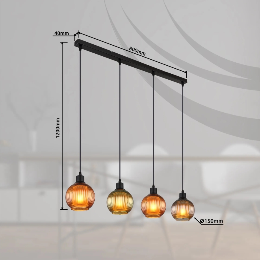 Globo - Pakabinamas sietynas 4xE27/25W/230V varis/žalia/mėlyna
