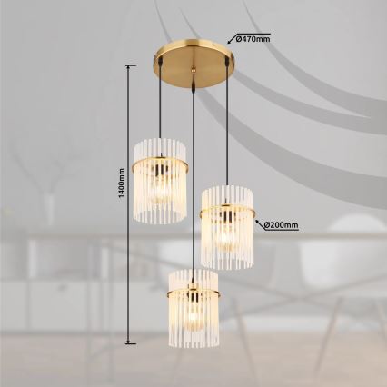 Globo - Pakabinamas sietynas 3xE27/60W/230V diametras 47 cm auksas