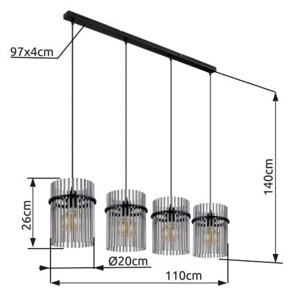 Globo - Pakabinamas sietynas 4xE27/60W/230V juoda