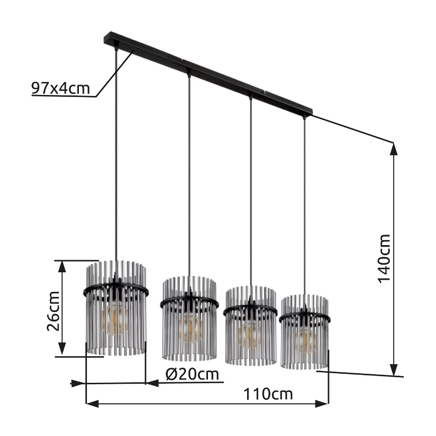 Globo - Pakabinamas sietynas 4xE27/60W/230V juoda