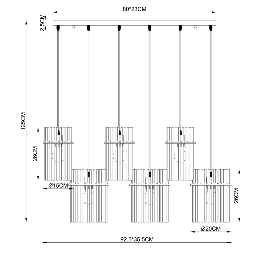 Globo - Pakabinamas šviestuvas su trosu 6xE27/60W/230V, auksinis