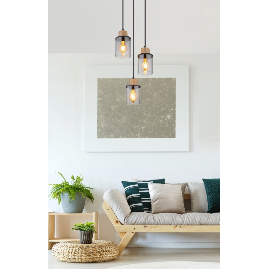 Globo - Pakabinamas sietynas 3xE27/15W/230V diametras 27 cm ąžuolas