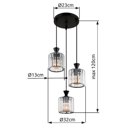 Globo - Pakabinamas sietynas 3xE27/60W/230V diametras 32 cm juoda