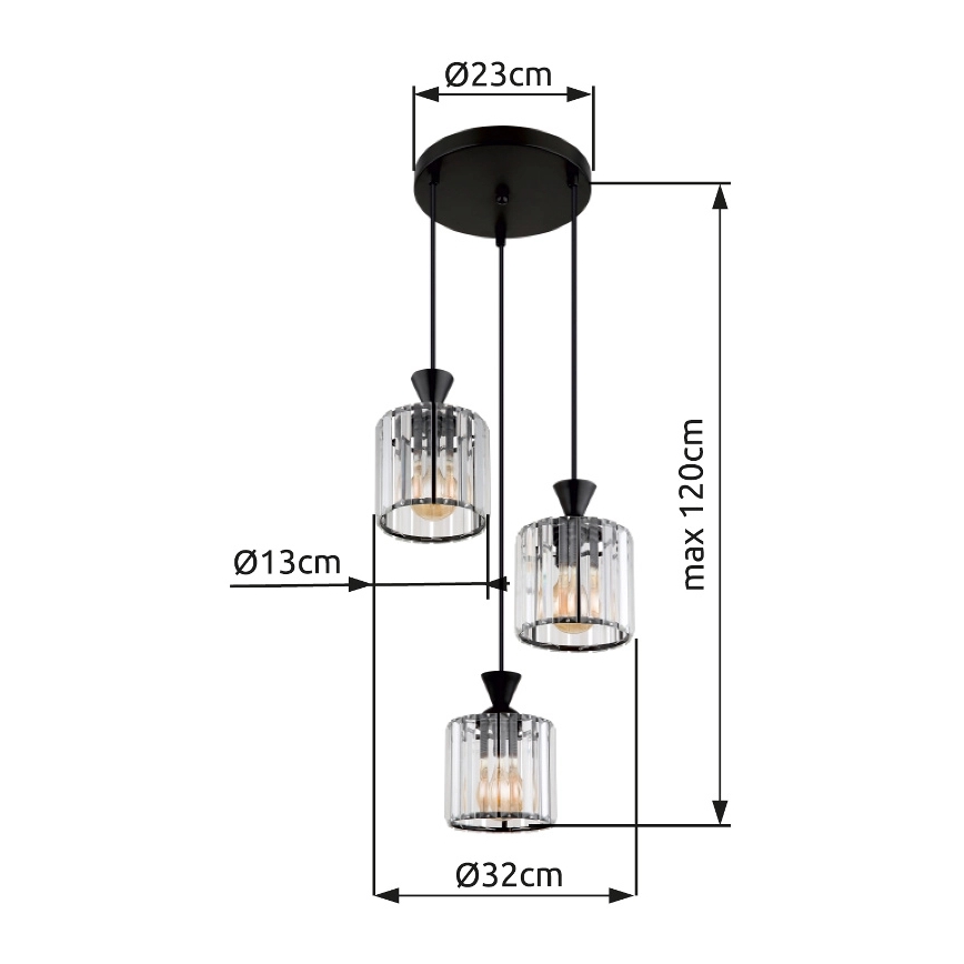 Globo - Pakabinamas sietynas 3xE27/60W/230V diametras 32 cm juoda