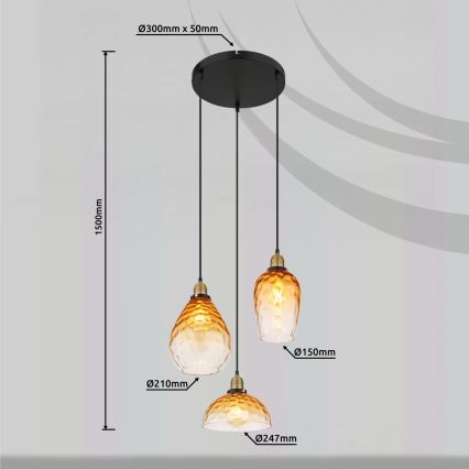 Globo - Pakabinamas sietynas 3xE27/60W/230V diametras 46 cm oranžinė