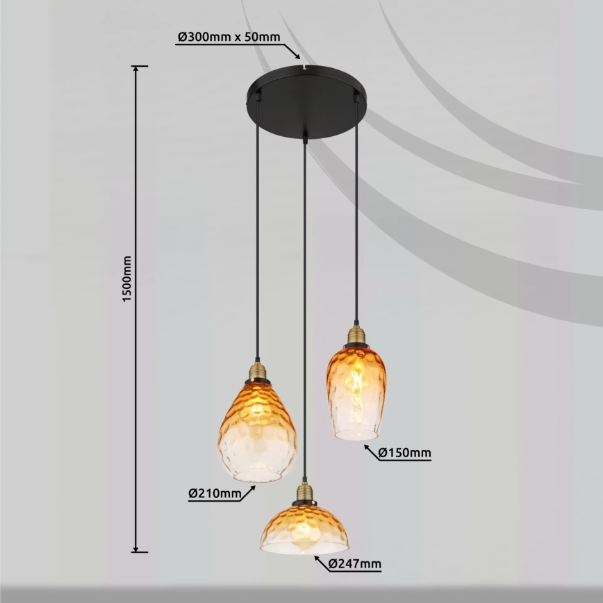 Globo - Pakabinamas sietynas 3xE27/60W/230V diametras 46 cm oranžinė