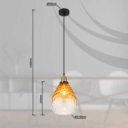 Globo - Pakabinamas sietynas 1xE27/60W/230V diametras 21 cm oranžinė