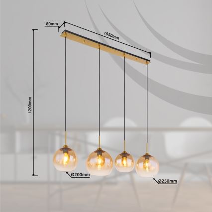 Globo - Pakabinama liustra ant laido 4xE27/60W/230V žalvaris