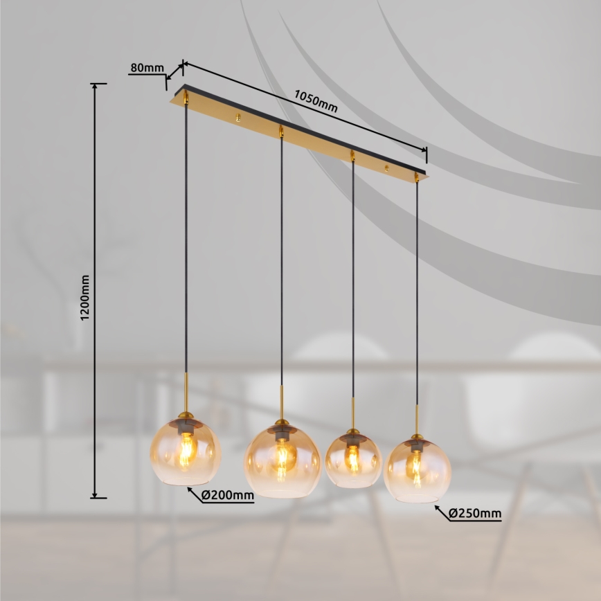 Globo - Pakabinama liustra ant laido 4xE27/60W/230V žalvaris