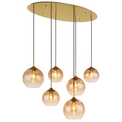 Globo - Pakabinama liustra ant laido 6xE27/60W/230V, žalvaris