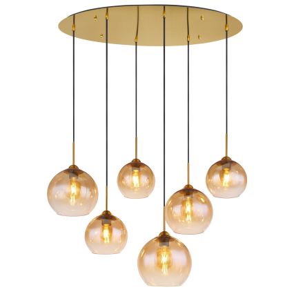 Globo - Pakabinama liustra ant laido 6xE27/60W/230V, žalvaris