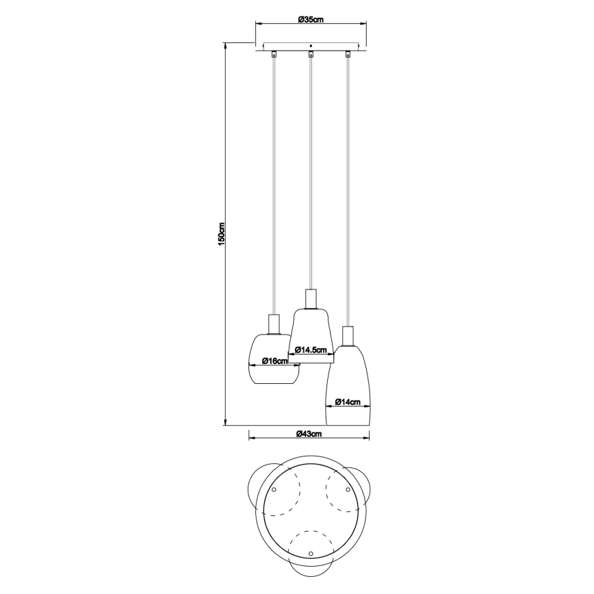Globo - Pakabinamas sietynas 3xE14/40W/230V diametras 43 cm žalvaris