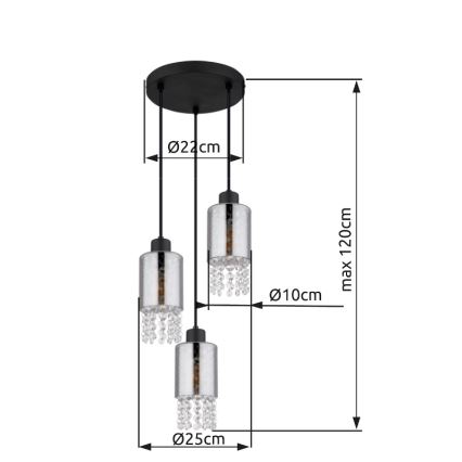 Globo - Pakabinamas sietynas 3xE27/40W/230V diametras 25 cm juoda