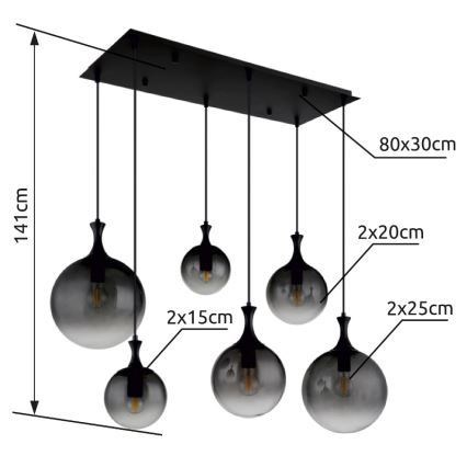 Globo - Pakabinamas sietynas 6xE27/10W/230V juoda