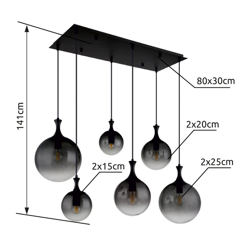 Globo - Pakabinamas sietynas 6xE27/10W/230V juoda