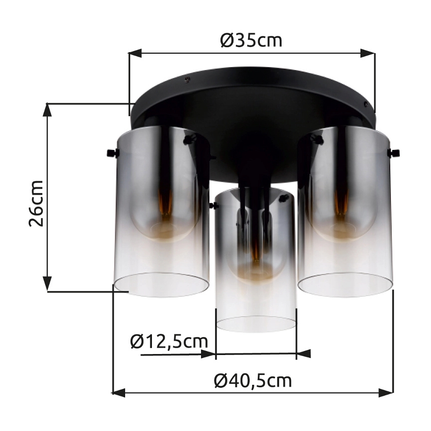 Globo - Tvirtinamas sietynas 3xE27/40W/230V diametras 40,5 cm juoda