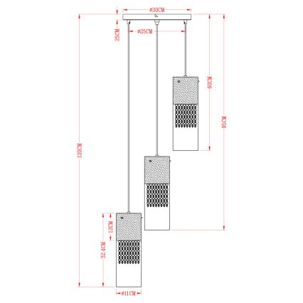 Globo - Pakabinamas sietynas 3xE27/60W/230V diametras 30 cm auksas