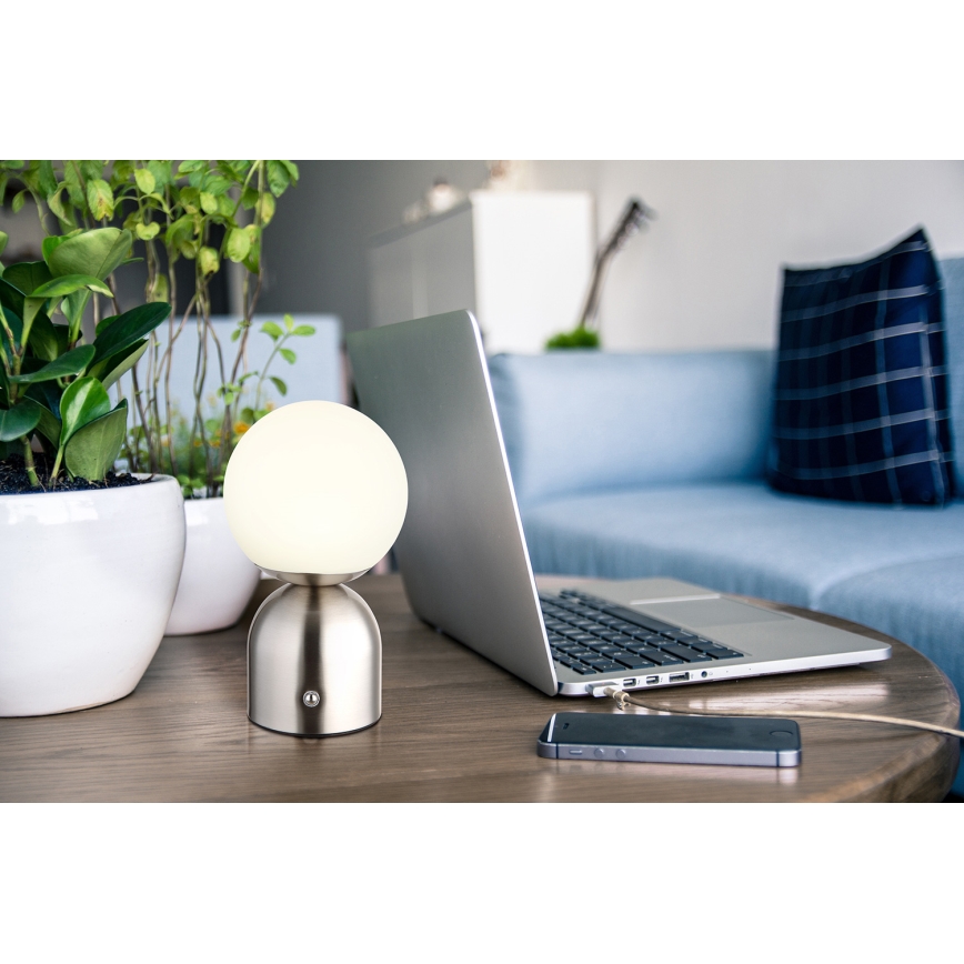 Globo - LED pritemdomas, liečiamas stalinis šviestuvas LED/2,5W/3,7V 2700K/4000K/6500K 1800 mAh USB matinis chromas