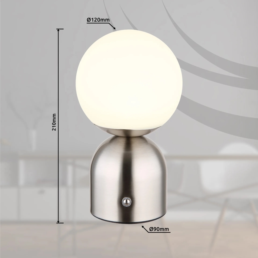 Globo - LED pritemdomas, liečiamas stalinis šviestuvas LED/2,5W/3,7V 2700K/4000K/6500K 1800 mAh USB matinis chromas