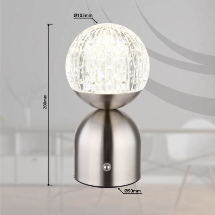 Globo - LED pritemdomas, liečiamas stalinis šviestuvas LED/2,5W/3,7V 2700/4000/6500K 1800 mAh USB matinis chromas