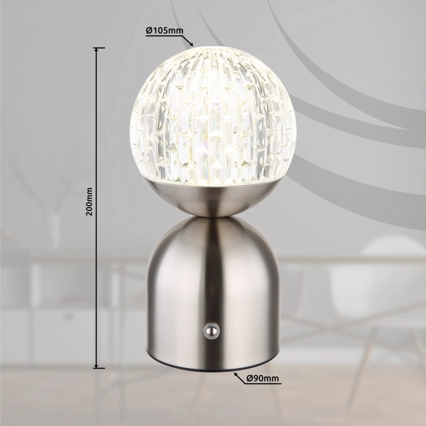 Globo - LED pritemdomas, liečiamas stalinis šviestuvas LED/2,5W/3,7V 2700/4000/6500K 1800 mAh USB matinis chromas
