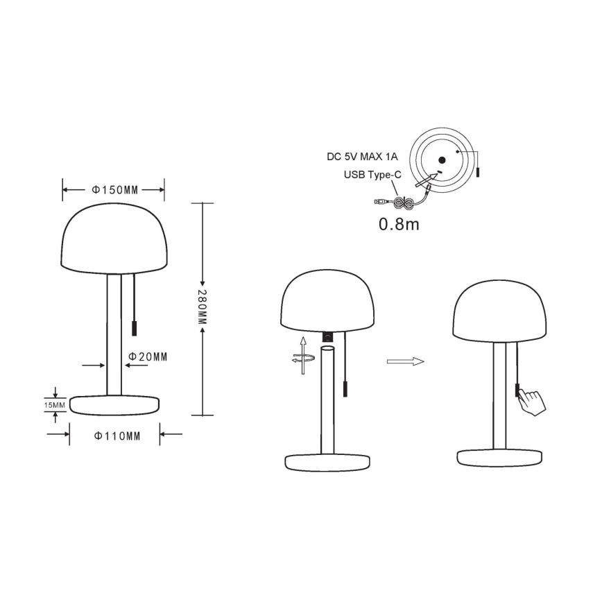 Globo - LED Įkraunamas Stalinis šviestuvas LED/1,5W/3,7V 3000/4200/6000K 1800mAh žalvaris