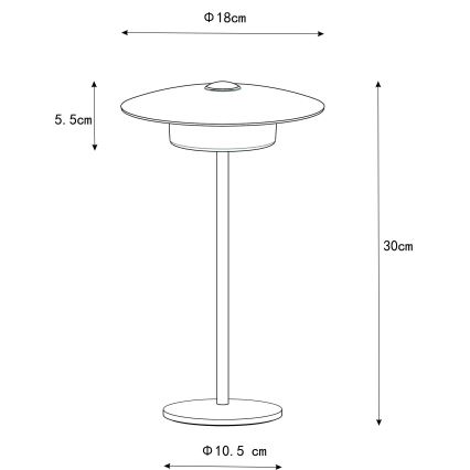 Globo - LED Lauko įkraunamas jutiklinė Stalinis šviestuvas LED/3W/3,7V 1800/2700/3000K IP44 1800 mAh juoda