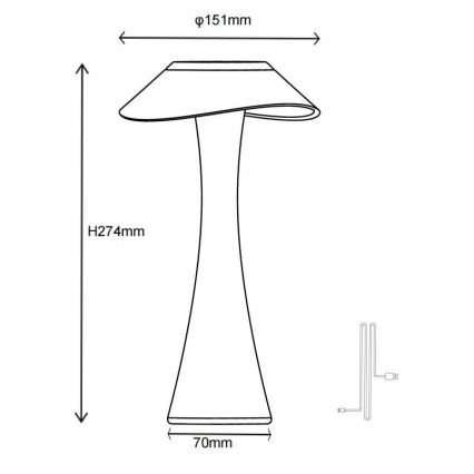 Globo - LED dimeriuojama įkraunama stalinė lempa LED/2,5W/3,7V 1200 mAh 2700/4500/6500K auksinė