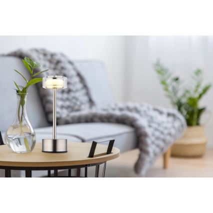 Globo - LED Pritemdoma įkraunama jutiklinė stalinė lempa LED/2,5W/3,7V 2700/4000/6500K 1800mAh matinis chromas