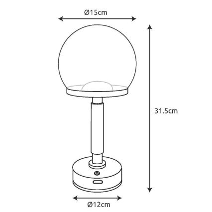Globo - LED Pritemdoma įkraunama jutiklinė stalinė lempa LED/2,5W/5V 1800mAh 2700/4000/6500K juoda