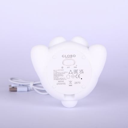 Globo - vaikiškas LED RGBW įkraunamas naktinis žibintas su reguliuojamu ryškumu LED/1W/5V 1200 mAh meškiukas