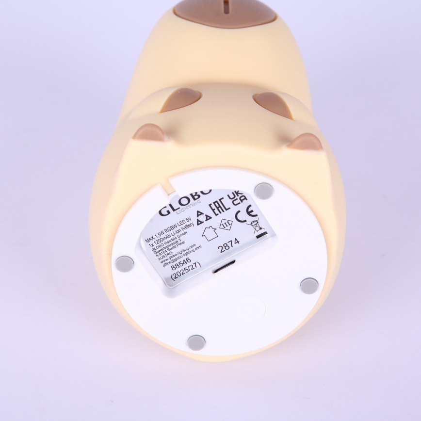 Globo - LED RGBW dimeriuojama įkraunama vaikiška naktinė lempa LED/1,5W/5V 1200 mAh kapibara