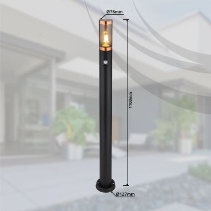 Globo - Lauko šviestuvas su jutikliu 1xE27/15W/230V IP44 110 cm juoda/varis