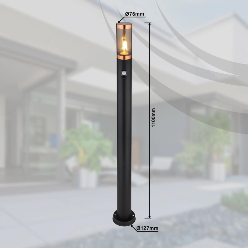 Globo - Lauko šviestuvas su jutikliu 1xE27/15W/230V IP44 110 cm juoda/varis