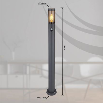Globo - Lauko šviestuvas su jutikliu 1xE27/15W/230V IP44 110 cm juoda