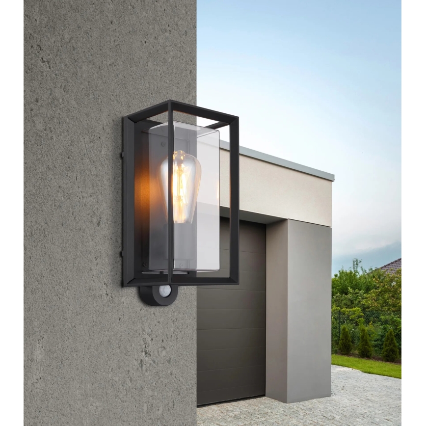 Globo - Lauko sieninis šviestuvas su jutikliu 1xE27/60W/230V IP44 juoda