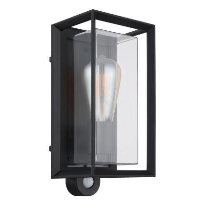 Globo - Lauko sieninis šviestuvas su jutikliu 1xE27/60W/230V IP44 juoda
