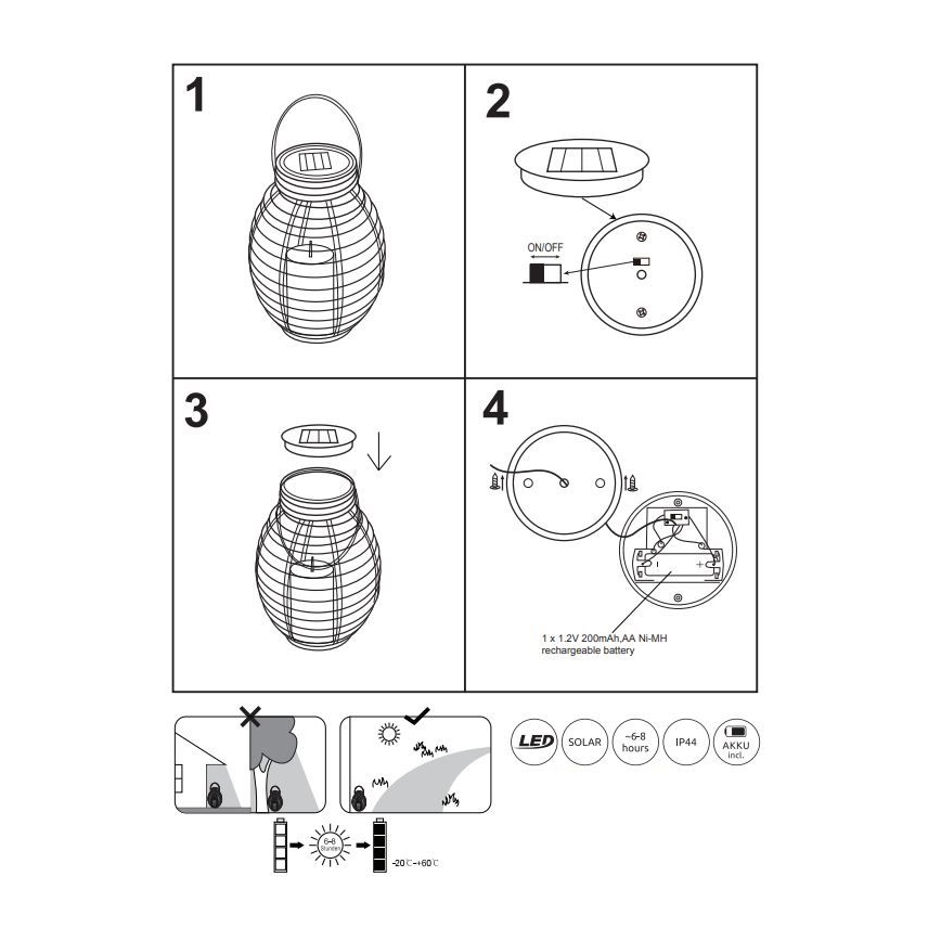 Globo - LED Saulės energijos šviestuvas LED/0,06W/3,2V IP44 rotango