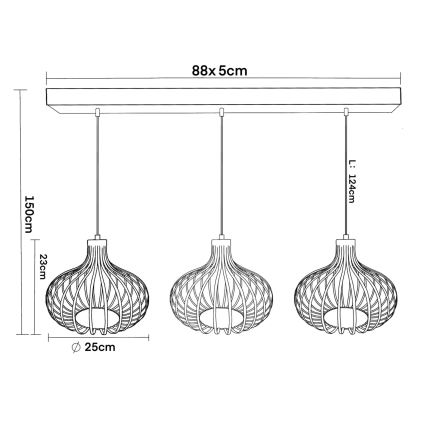 Globo - Pakabinama liustra ant laido 3xE27/40W/230V smėlio spalvos