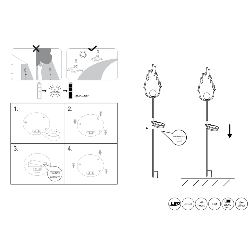 Globo - LED apšvietimas, įkraunamas saulės energija LED/0,04W/3V IP44