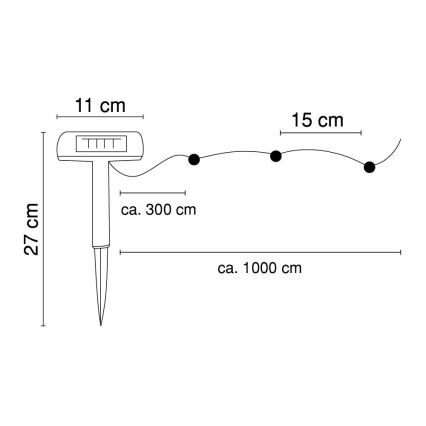 Globo - LED grandinė, įkraunama saulės šviesa 10 m 50xLED/2,4V IP44