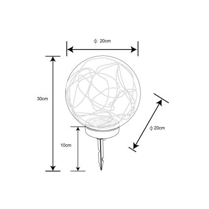 Globo - LED apšvietimas, įkraunamas saulės energija 30xLED/0,06W/1,2V diametras 20 cm IP44